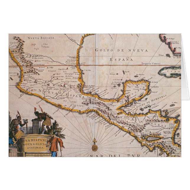 Cartão Mapa da espanha nova |New Galiza & Guatemala, 1625 (Frente Horizontal)