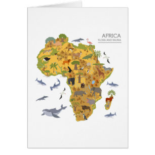 Cartão Mapa da flora & da fauna de África