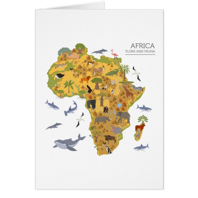 Cartão Mapa da flora & da fauna de África | (Frente)