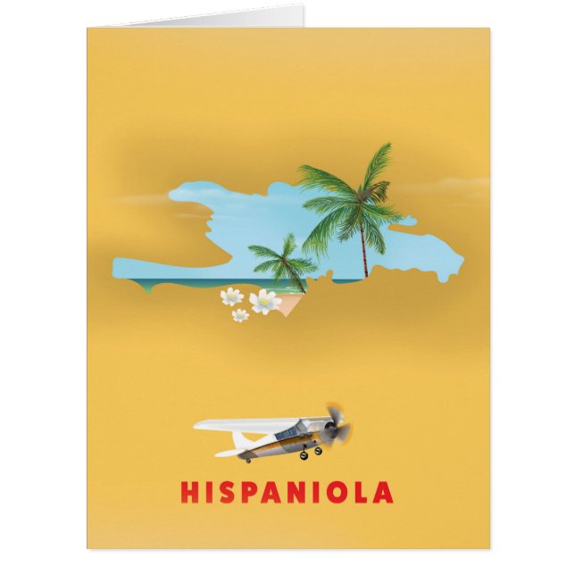 Cartão Mapa da Hispaniola ilustrado em impressão. (Frente)