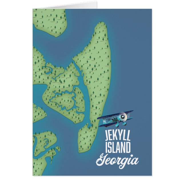 Cartão Mapa da Ilha Jekyll Geórgia EUA (Frente)
