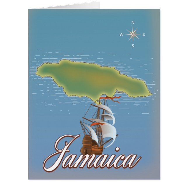Cartão Mapa da Ilha Viagem Jamaicana (Frente)