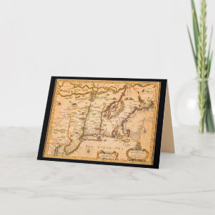 Cartão Mapa da Nova Inglaterra do século XVII Colonizaçõe