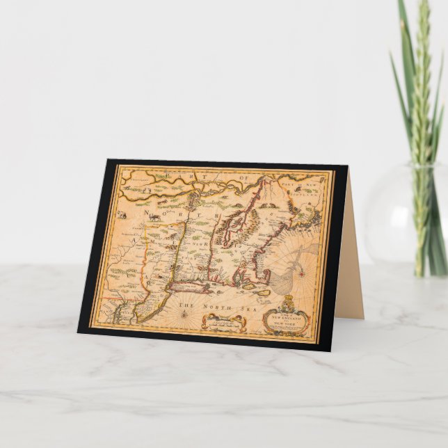 Cartão Mapa da Nova Inglaterra do século XVII Colonizaçõe (Frente)