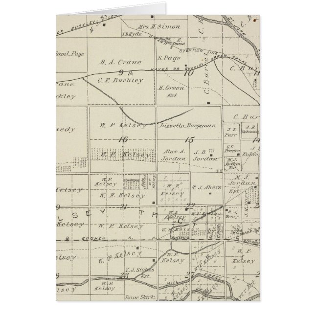 Cartão Mapa da Seção do Condado de Tulare T18S R24E (Frente)