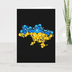 Cartão Mapa da Ucrânia com Flores Poder Ucraniano