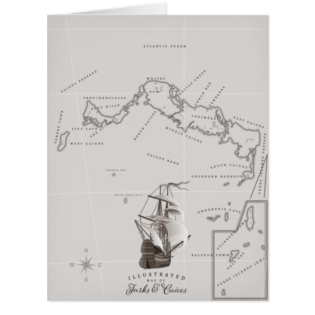 Cartão Mapa das Ilhas Turcas e Caicos (Frente)