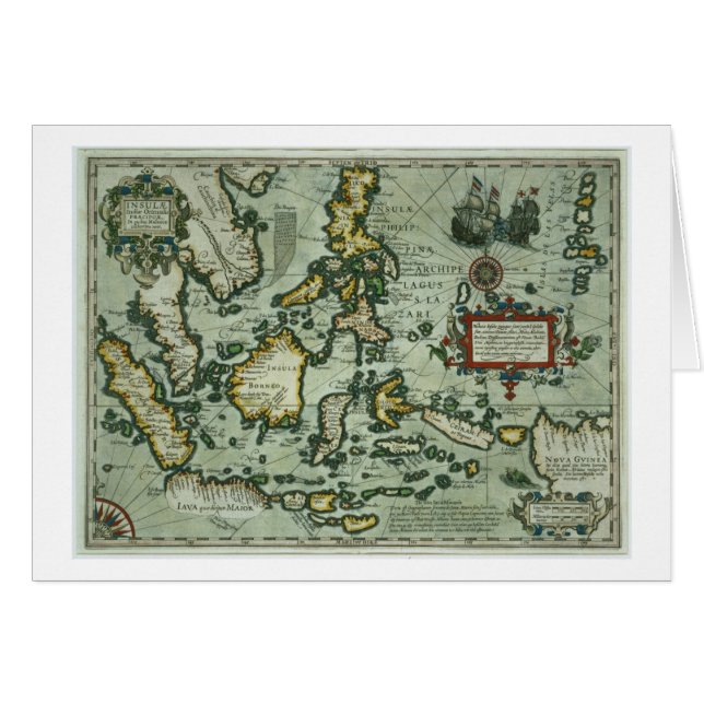 Cartão Mapa das Índias do leste, bar. 1635 em Amsterdão (Frente Horizontal)