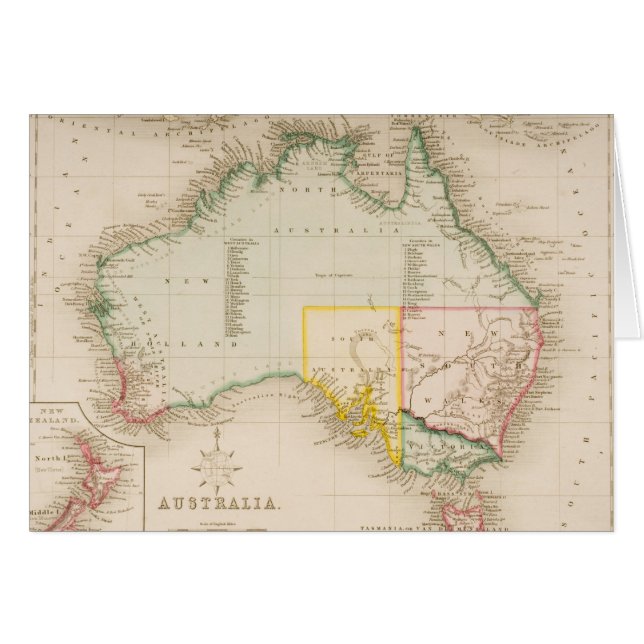 Cartão Mapa de Austrália & de Nova Zelândia (Frente Horizontal)