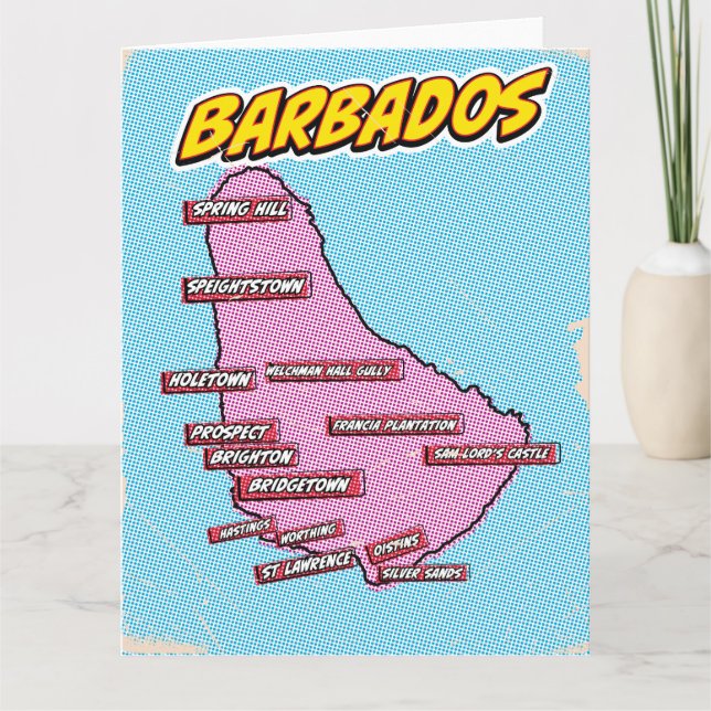 Cartão Mapa de Barbados Ilustrado de pop Art (Frente)