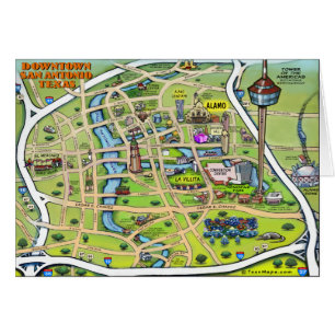 Cartão Mapa de Cartoons de San Antonio centro