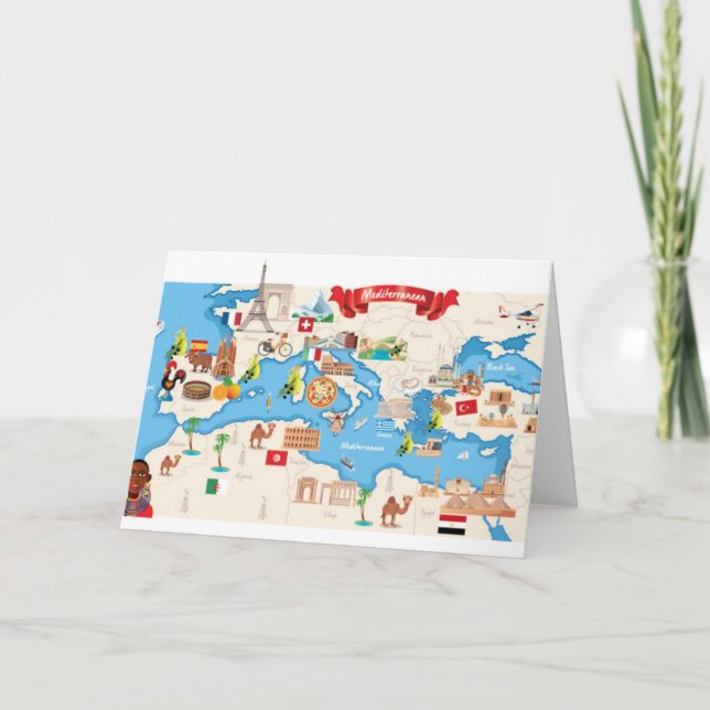 Cartão Mapa de Cartoons do Mediterrâneo (Frente)