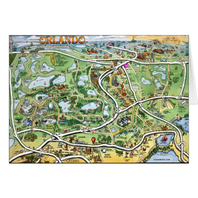 Cartão Mapa de Cartoons Orlando Florida (Frente Horizontal)