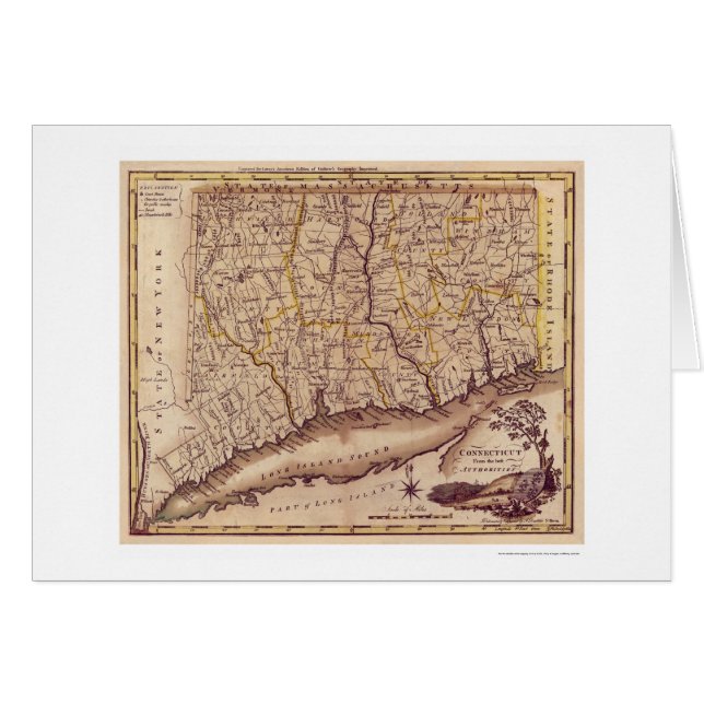 Cartão Mapa de Connecticut por Carey 1795 (Frente Horizontal)