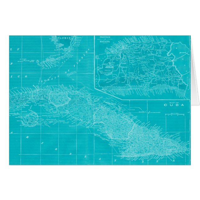 Cartão Mapa de Cuba Azul (Frente Horizontal)