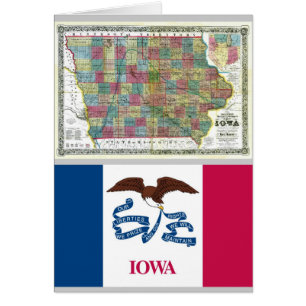 Cartão Mapa de Iowa e bandeira do estado