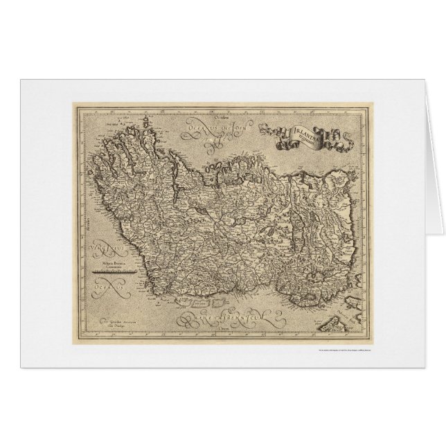 Cartão Mapa de Ireland antigo por Mercator 1580 (Frente Horizontal)