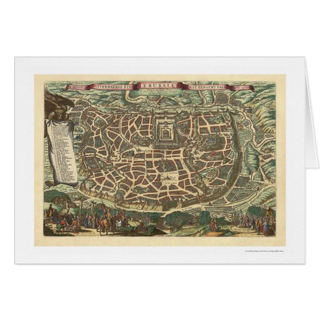 Cartão Mapa de Jerusalem por Nicolaes Visscher 1660 (Frente Horizontal)