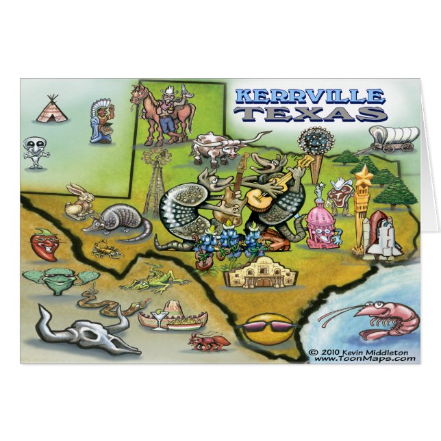 Cartão Mapa de Kerrville TEXAS (Frente Horizontal)