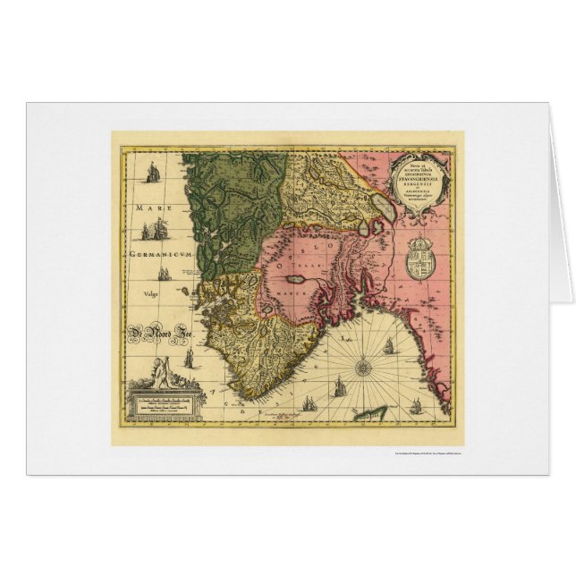 Cartão Mapa de Noruega daqui até janeiro Jansson 1650 (Frente Horizontal)