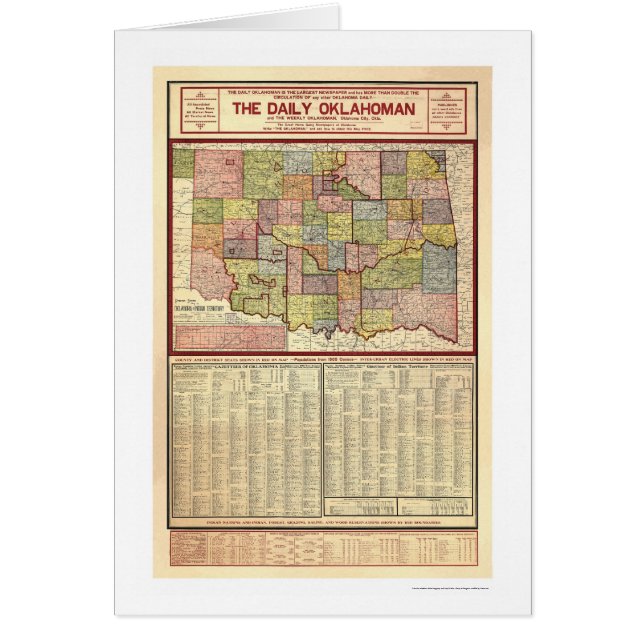 Cartão Mapa de Oklahoma e do território indiano 1905 (Frente)