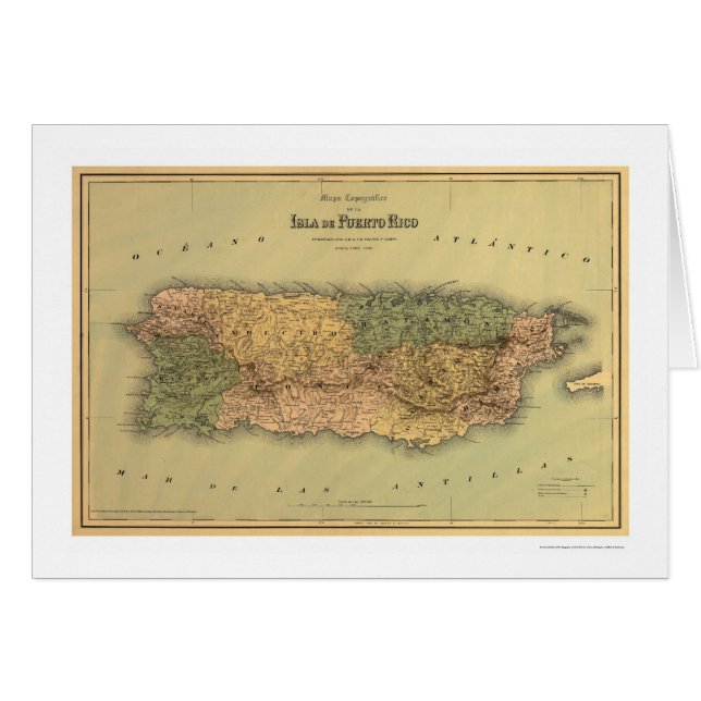 Cartão Mapa de Puerto Rico por Colton 1886 (Frente Horizontal)