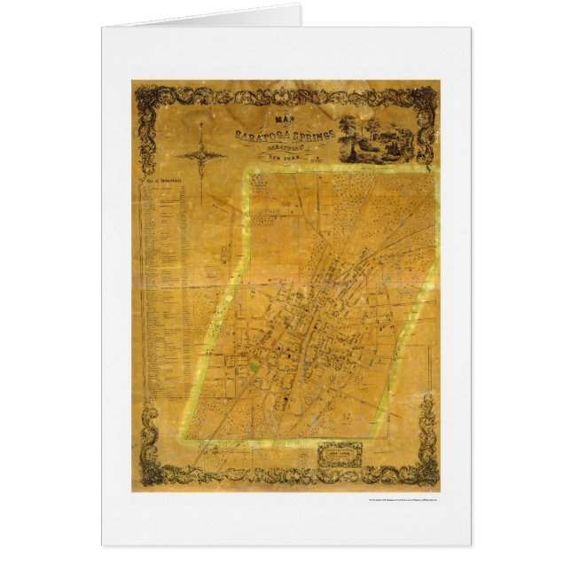 Cartão Mapa de Saratoga Springs, New York por Bevan 1854 (Frente)