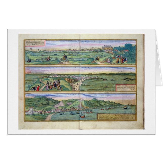 Cartão Mapa de Sevilha, de Cadiz, e de Malaga, 'de (Frente Horizontal)