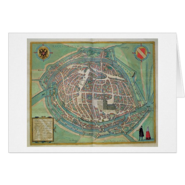 Cartão Mapa de Strasbourg, 'de Civitates Orbis Terrarum (Frente Horizontal)