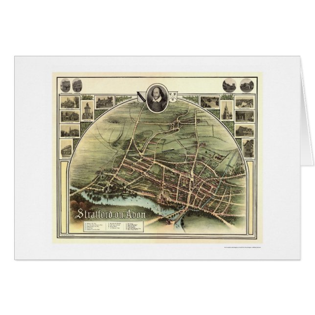 Cartão Mapa de Stratford em Avon, Inglaterra por Brown (Frente Horizontal)