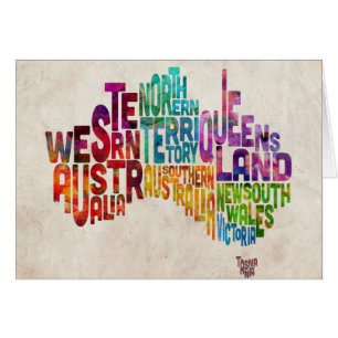 Cartão Mapa de Texto Tipográfico da Austrália