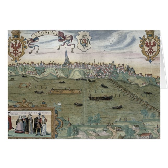 Cartão Mapa de Varsóvia, de "Civitates Orbis Terrarum" (Frente Horizontal)