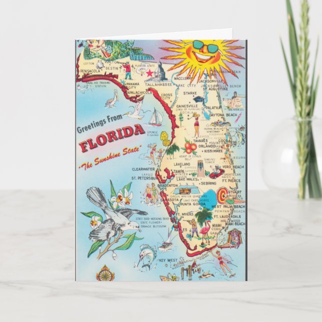 Cartão Mapa de viagem vintage da Flórida (Frente)