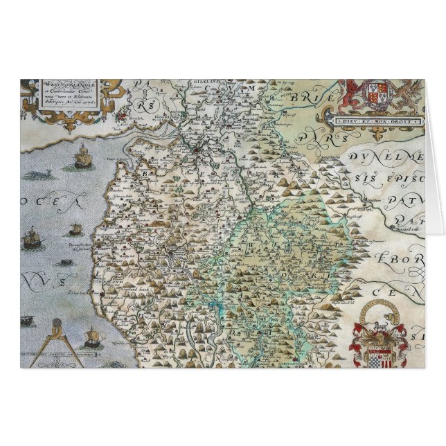 Cartão Mapa de Westmorland e de Cumberland | 1576 (Frente Horizontal)