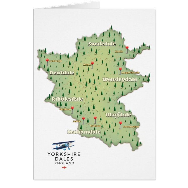 Cartão Mapa de Yorkshire Dales Inglaterra (Frente)