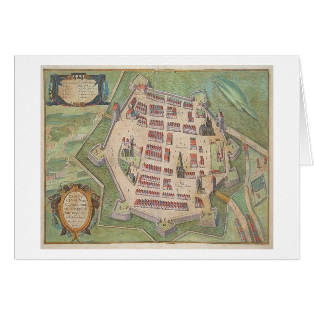 Cartão Mapa de Zamosc, de "Civitates Orbis Terrarum" (Frente Horizontal)