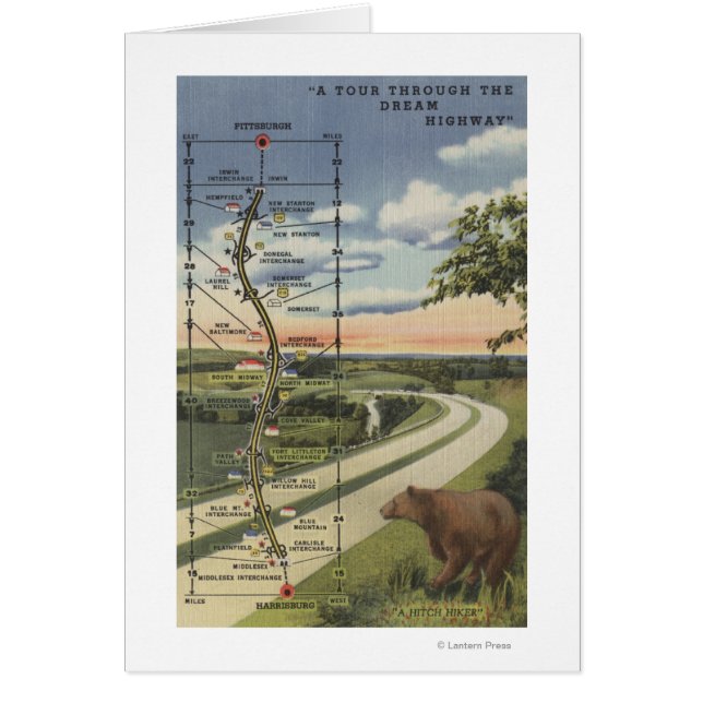 Cartão Mapa detalhado da "autoestrada dos sonhos" (Frente)