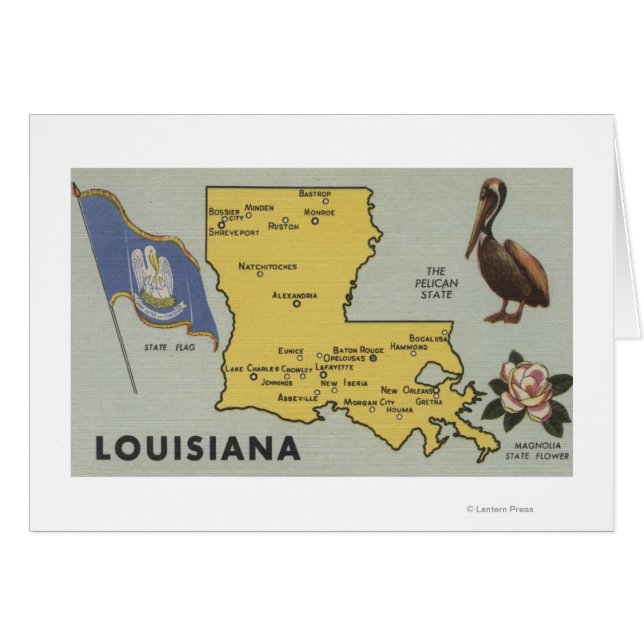 Cartão Mapa Detalhado da Louisiana da Louisiana (Frente Horizontal)