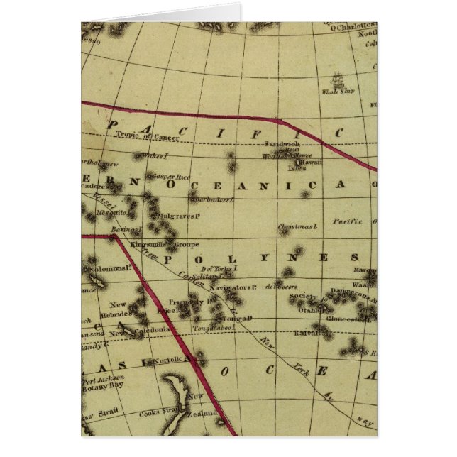 Cartão Mapa do Atlas Colorido no Oceano Pacífico (Frente)