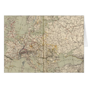 Cartão Mapa do Atlas Europa mostrando ferrovias
