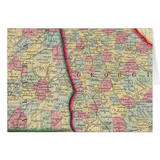 Cartão Mapa Do Condado Da Geórgia E Do Alabama (Frente Horizontal)