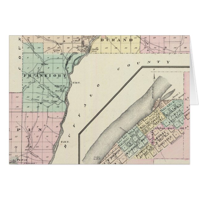Cartão Mapa do Condado de Pepin e da Aldeia de Durand (Frente Horizontal)