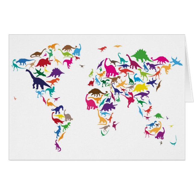 Cartão Mapa do dinossauro do mapa do mundo (Frente Horizontal)