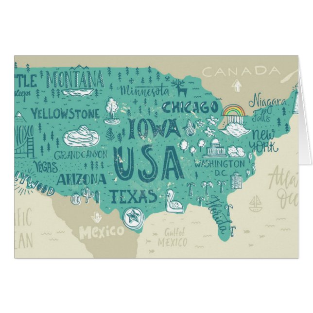 Cartão Mapa do Doodle dos EUA (Frente Horizontal)