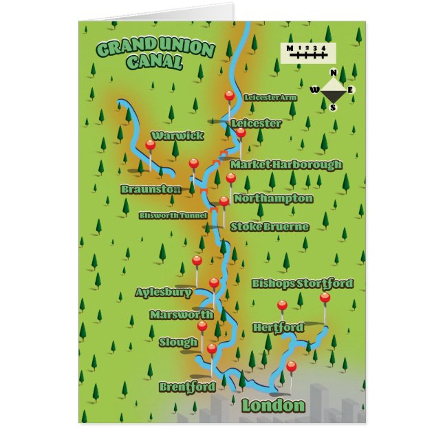 Cartão Mapa do Grand Union Canal (Frente)
