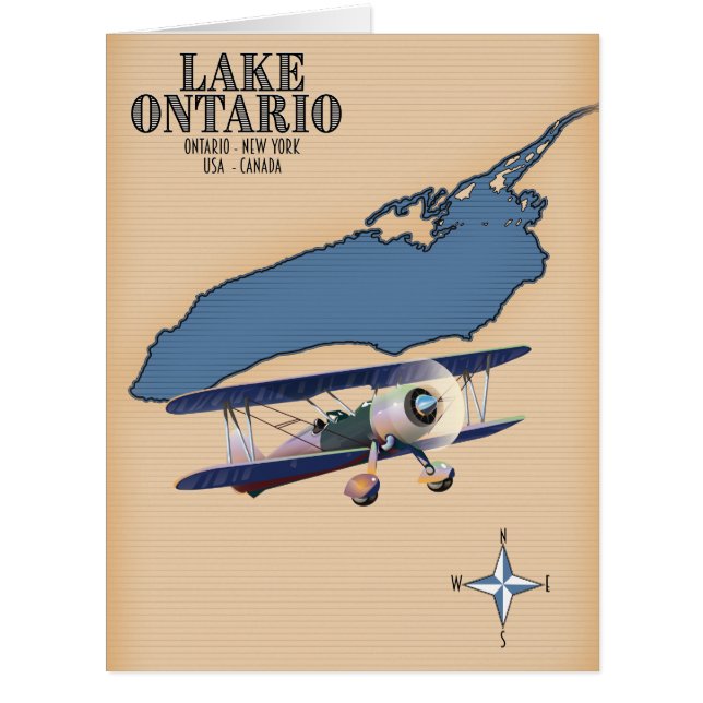 Cartão Mapa do Lago Ontario EUA Canadá (Frente)
