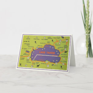 Cartão Mapa do Lago Vintage Tahoe