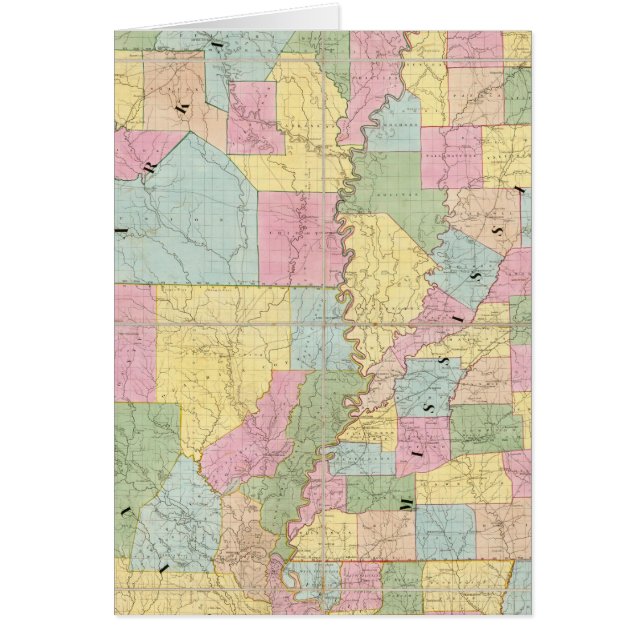 Cartão Mapa do Mississippi, Louisiana e Arkansas (Frente)