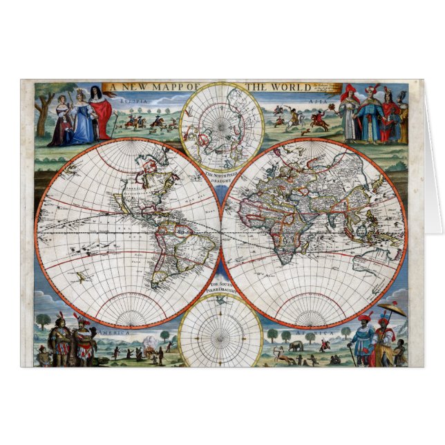 Cartão Mapa do mundo 1676 (Frente Horizontal)