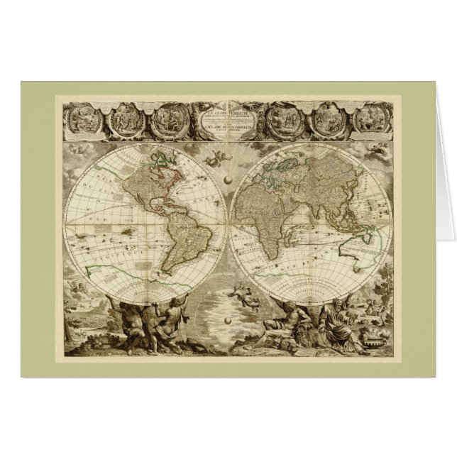 Cartão Mapa do mundo 1708 por Jean Baptiste Nolin (Frente Horizontal)